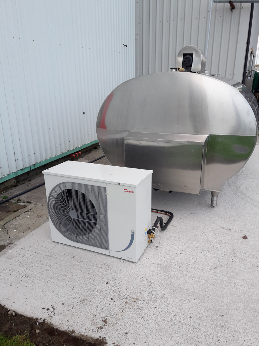 RSL supply contractor with Danfoss 5HP single phase scroll Optyma Slim unit for milk tank in Leinster.