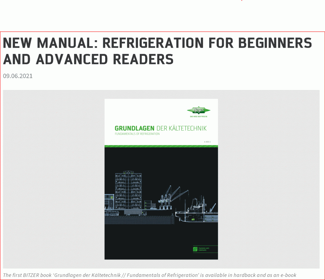 Bitzer releases FUNDAMENTALS OF REFRIGERATION manual