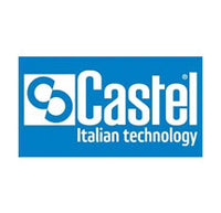 Caste logo, blue background with white text