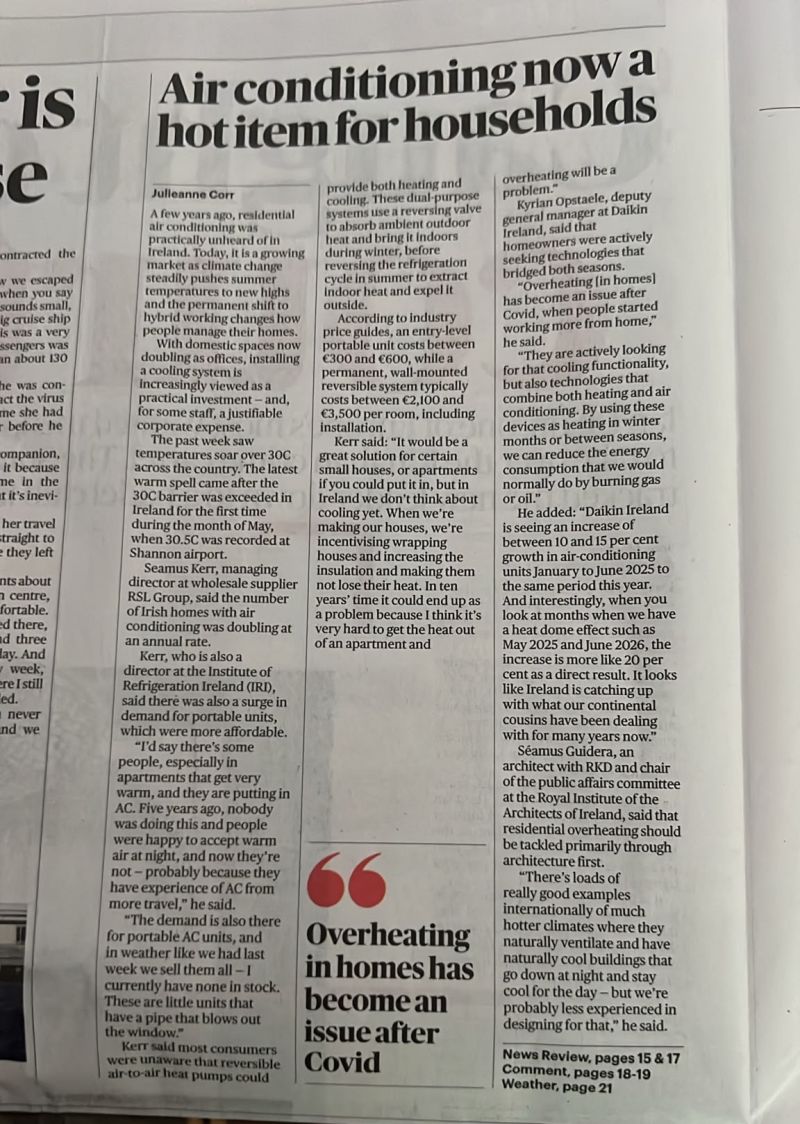 As Featured in The Sunday Times - RSL GROUP MD Seamus Kerr on Rising AC Demand