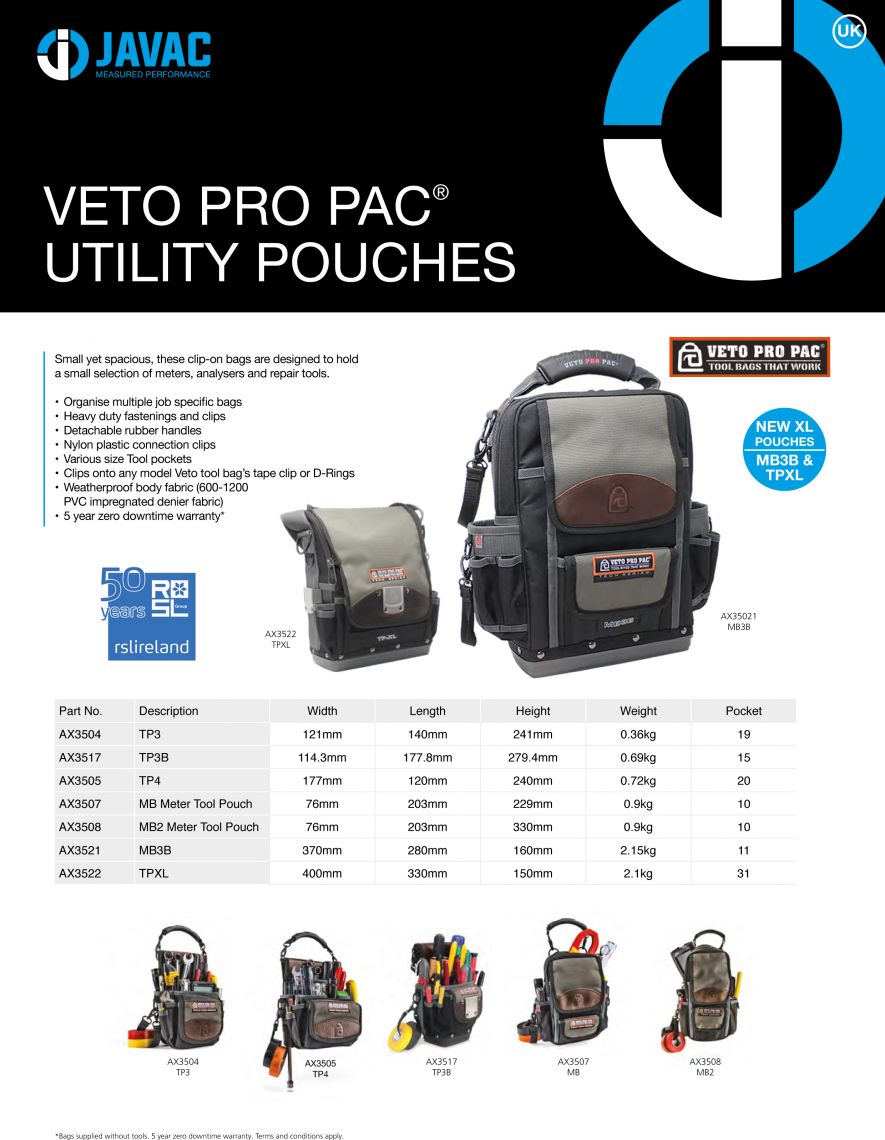 Veto Pro Pac MB3B & TP-XL Tool Bags | RSL Ireland Stockist