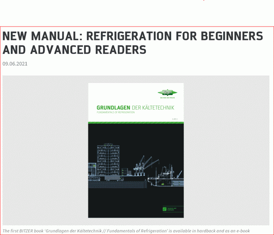Bitzer releases FUNDAMENTALS OF REFRIGERATION manual