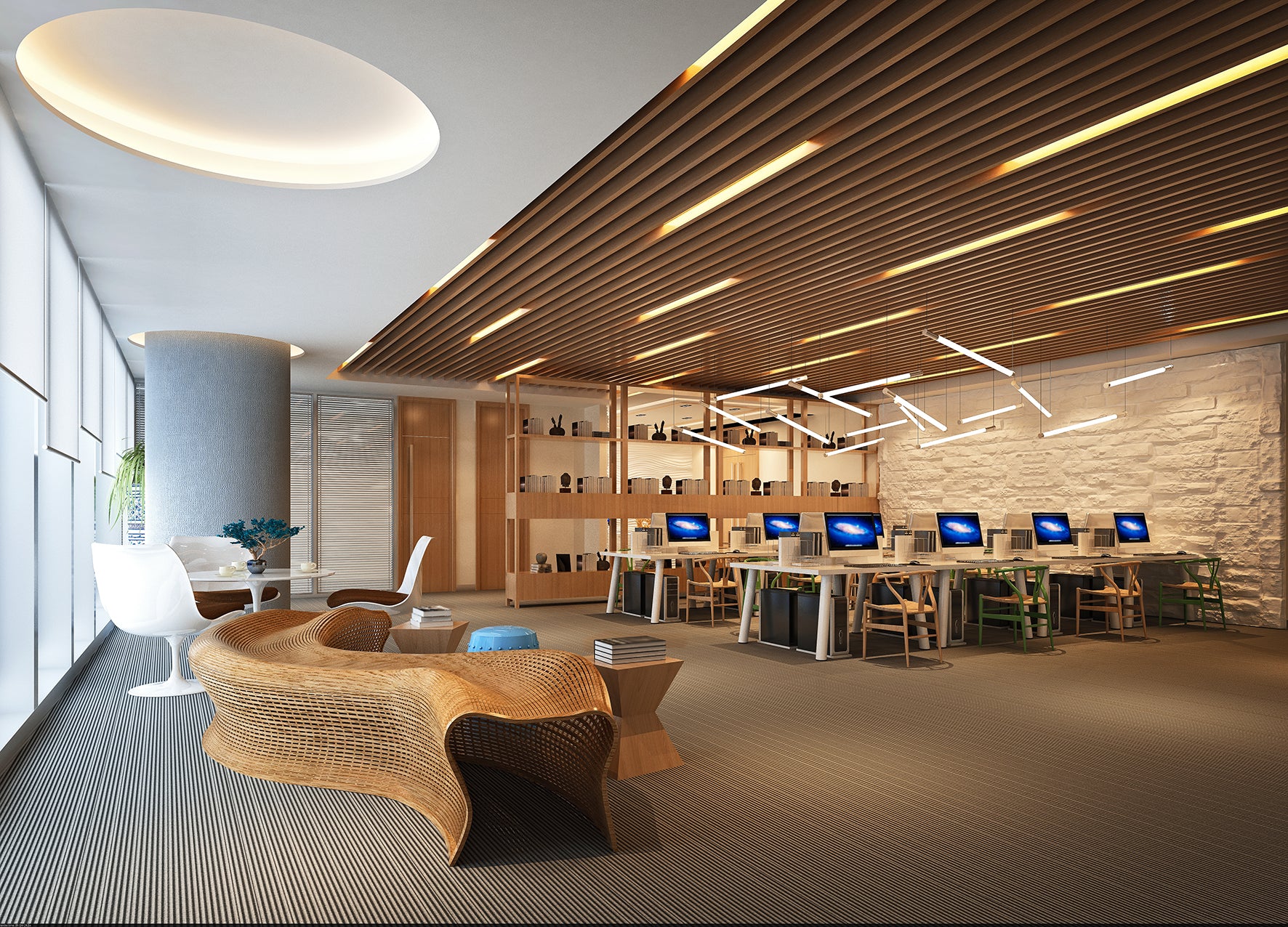 Modern office with desks and computers