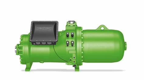 Green Bitzer Compressor on a white background.