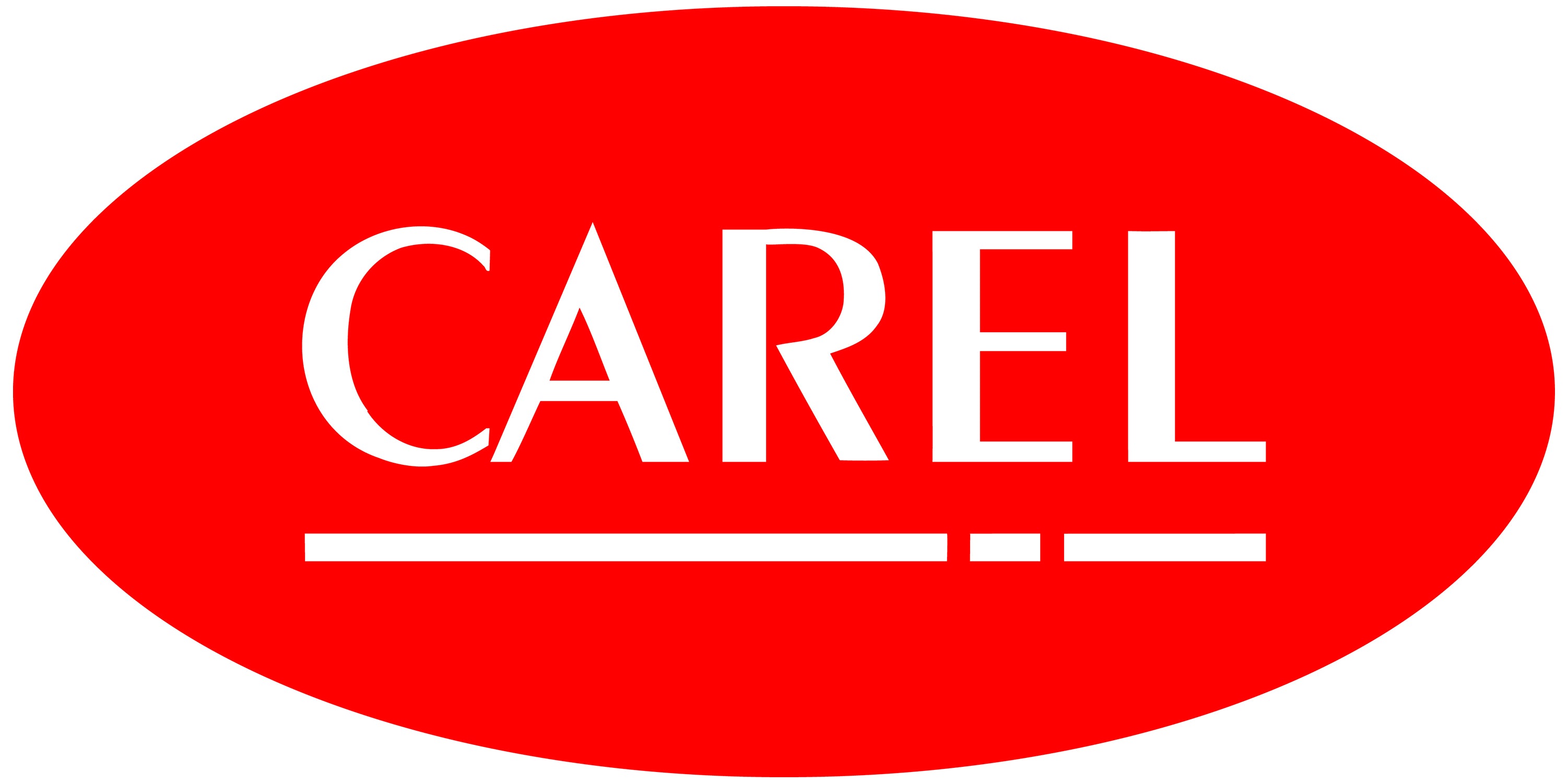 A red oval logo with the word CAREL in white serif letters and a white horizontal line underneath, shown on a white background.