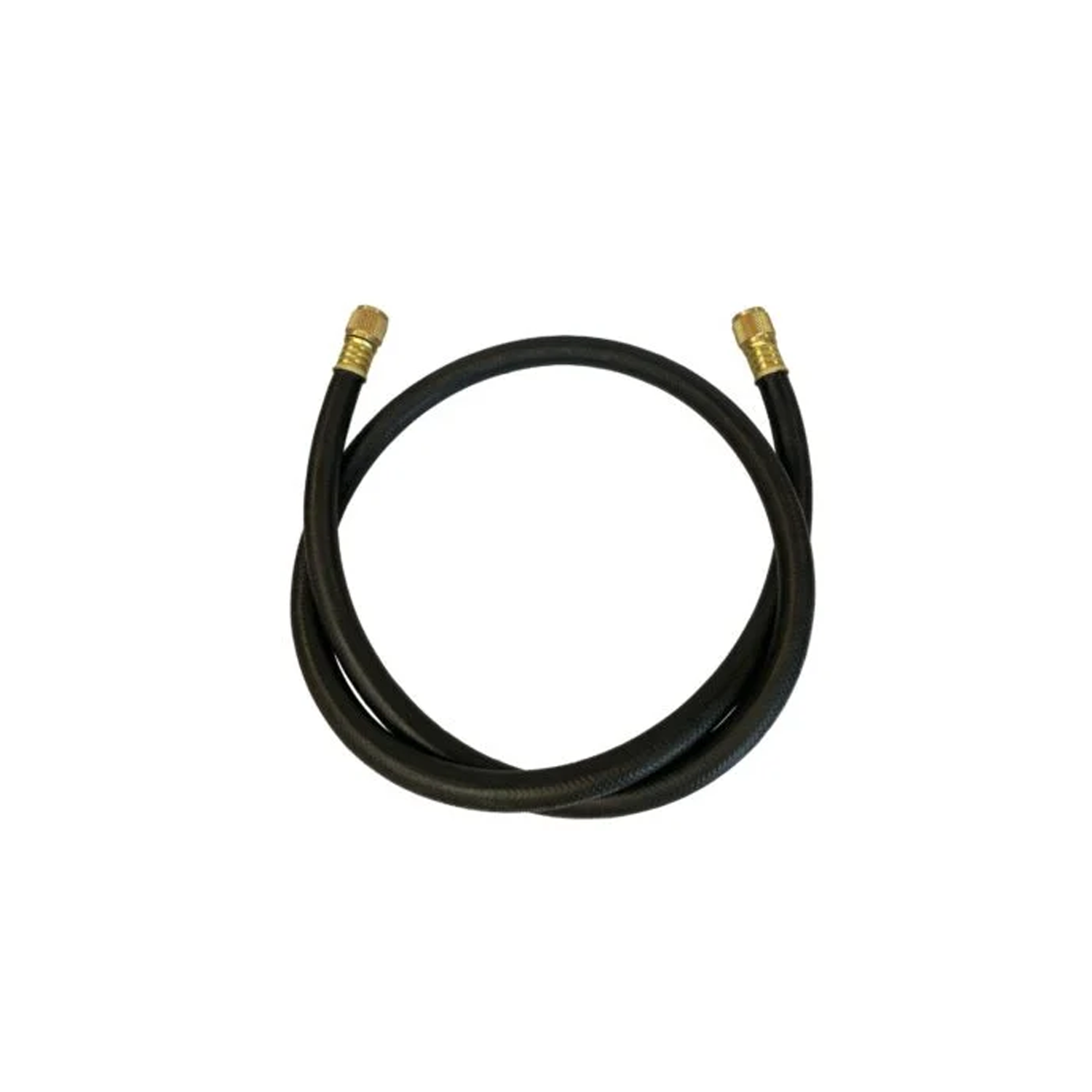 Black hose with two gold ends on a white background.