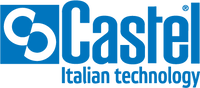 The logo for Castel, featuring a blue and white stylized 'C' emblem with the text 'Castel' and 'Italian technology' on a white background.