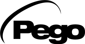 Black Pego logo on a white background.
