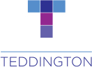 Teddington logo in blue and purple on a transparent background